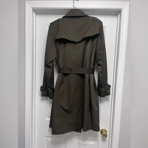 ❌SOLD❌London Fog Military Olive Green Broken Tench Coat Size XL Tortoise Buttons - Picture 7 of 13